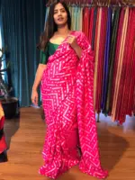 Rani Pink Dola Silk Saree highlighted with Zari Weaves - Image 4