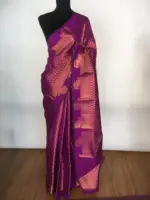 Majenta Pink Banarasi Silk Saree highlighted with zari weaves - Image 3