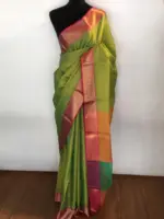 Green kora Silk Saree highlighted with zari weaves - Image 3