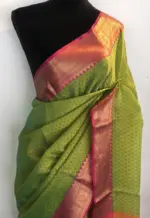 Green kora Silk Saree highlighted with zari weaves - Image 6
