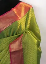 Green kora Silk Saree highlighted with zari weaves - Image 4