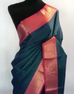 Peacock blue kora Silk Saree highlighted with zari weaves - Image 4