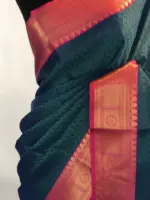 Peacock blue kora Silk Saree highlighted with zari weaves - Image 7