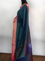 Peacock blue kora Silk Saree highlighted with zari weaves - Image 2