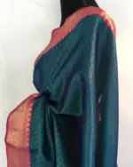Peacock blue kora Silk Saree highlighted with zari weaves - Image 5