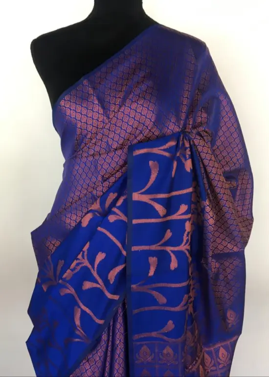 Royal blue kora Silk Saree highlighted with zari weaves