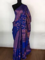 Royal blue kora Silk Saree highlighted with zari weaves - Image 3
