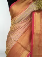 Yellow kora Silk Saree highlighted with zari weaves - Image 5