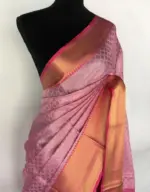 Pink kora Silk Saree highlighted with zari weaves - Image 7