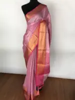 Pink kora Silk Saree highlighted with zari weaves - Image 3
