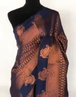 Navy blue Banarasi Silk Saree highlighted with zari weaves