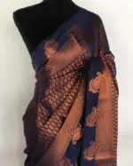 Navy blue Banarasi Silk Saree highlighted with zari weaves - Image 3
