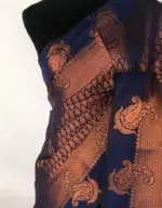 Navy blue Banarasi Silk Saree highlighted with zari weaves - Image 7