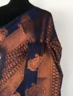 Navy blue Banarasi Silk Saree highlighted with zari weaves - Image 6