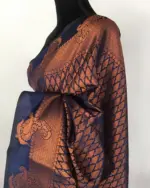 Navy blue Banarasi Silk Saree highlighted with zari weaves - Image 4