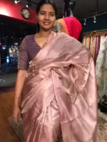 Candy Pink Tissue Tussar Silk Saree - Image 2