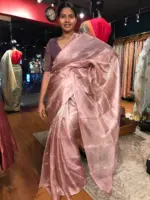 Candy Pink Tissue Tussar Silk Saree - Image 3