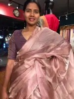 Candy Pink Tissue Tussar Silk Saree