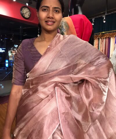 Candy Pink Tissue Tussar Silk Saree