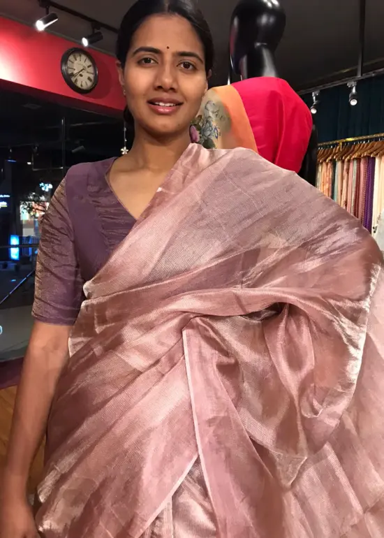 Candy Pink Tissue Tussar Silk Saree