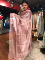 Candy Pink Tissue Tussar Silk Saree - Image 4