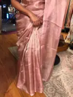 Candy Pink Tissue Tussar Silk Saree - Image 5