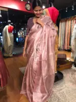 Candy Pink Tissue Tussar Silk Saree - Image 6
