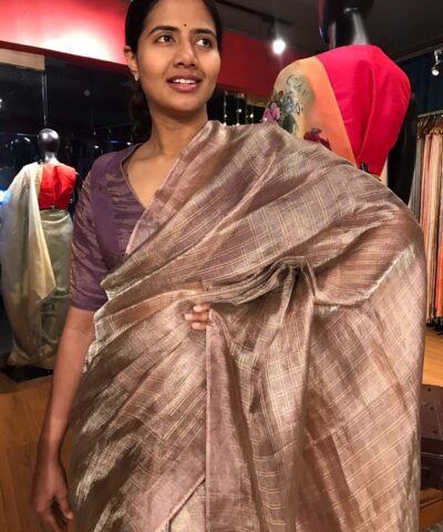 Mauve Tissue Silk Saree highlighted with Zari Checks