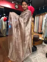 Mauve Tissue Silk Saree highlighted with Zari Checks - Image 2