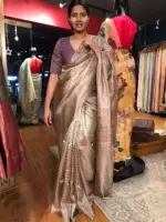 Mauve Tissue Silk Saree highlighted with Zari Checks - Image 6