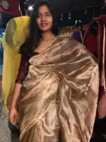 Gold Printed Tissue Organza Silk Saree - Image 3