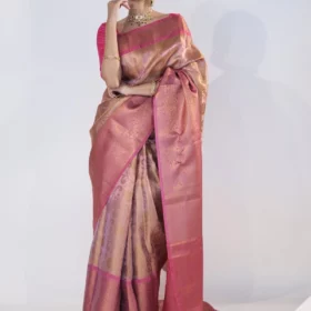 Pink Kora Silk Saree highlighted with zari weaves