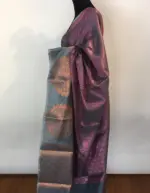 Purple Green Kora Silk Saree highlighted with zari weaves - Image 2