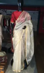 Gold Tissue Silk Saree with gold Zari Edging - Image 3