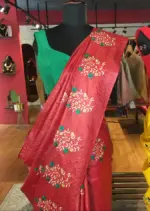 Red Embroidered Tussar Silk Saree