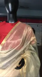 Gold Tissue Silk Saree with gold Zari Edging - Image 4