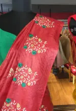 Red Embroidered Tussar Silk Saree - Image 3