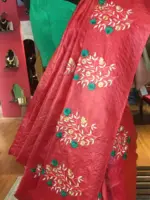 Red Embroidered Tussar Silk Saree - Image 5