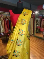 Yellow Embroidered Tussar Silk Saree - Image 3