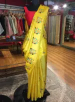 Yellow Embroidered Tussar Silk Saree - Image 5