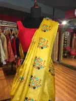 Yellow Embroidered Tussar Silk Saree