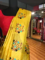 Yellow Embroidered Tussar Silk Saree - Image 4