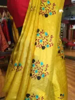 Yellow Embroidered Tussar Silk Saree - Image 2