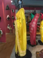 Yellow  Embroidered Tussar Silk Saree - Image 4