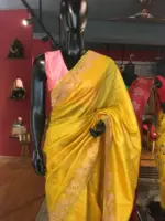 Yellow  Embroidered Tussar Silk Saree