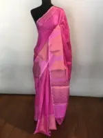 Hot Pink Kora Silk Saree highlighted with zari weaves - Image 3