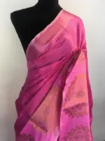 Hot Pink Kora Silk Saree highlighted with zari weaves
