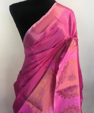 Hot Pink Kora Silk Saree highlighted with zari weaves