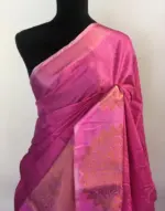 Hot Pink Kora Silk Saree highlighted with zari weaves - Image 2