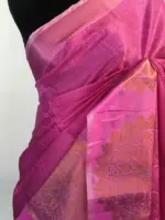 Hot Pink Kora Silk Saree highlighted with zari weaves - Image 6